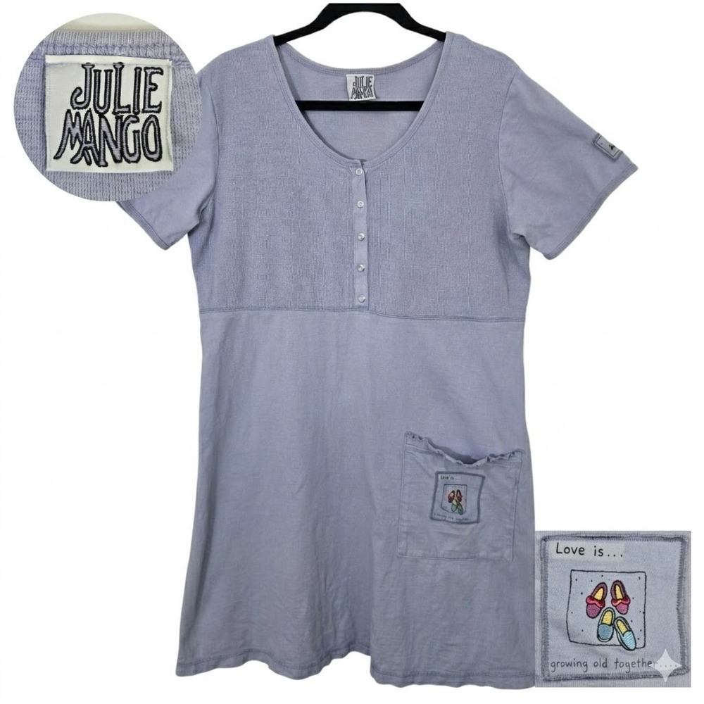 Julie Mango Vintage Purple Knit Dress Short Sleeve Patch Pocket Size L‎ USA Made